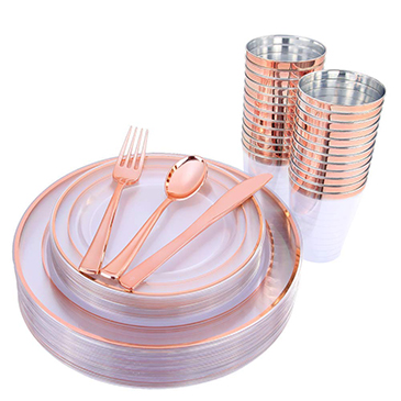 150 Pieces Rose Gold Cups & Plastic Plates & Disposable Silverware(IOOOOO)