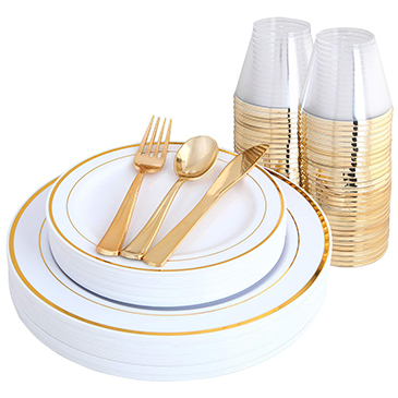 IOOOOO Gold Plates & Plastic Silverware & Gold Cups(IOOOOO)