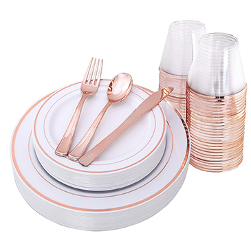 Rose Gold Plates & Plastic Silverware & Rose Gold Cups(IOOOOO)