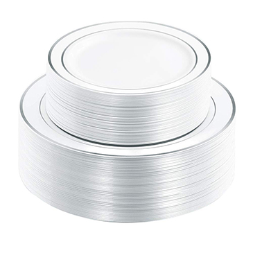 102 Pieces Silver Plastic Plates,Includes: 51 Dinner Plates 10.25 Inch and 51 Salad/Dessert Plates 7.5 Inch(IOOOOO)