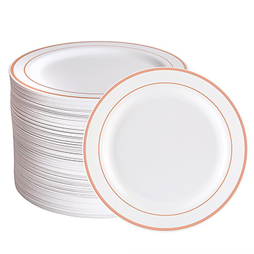 Rose Gold Plastic Plates 96 Pieces,Disposable Salad Plates for Holidays (IOOOOO) 