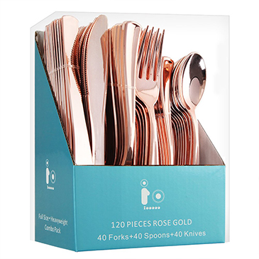 120 Piece Plastic Silverware Set, Rose Gold Plastic Cutlery(IOOOOO) 