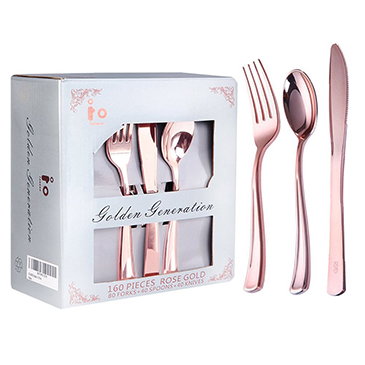 160 Pieces Disposable Rose Gold Plastic Cutlery Set(IOOOOO)