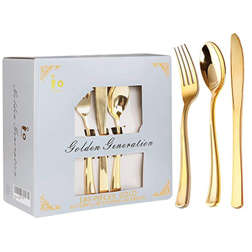 180 Piece Gold Plastic Silverware , Disposable Plastic Cutlery Set with Gift Box(IOOOOO)