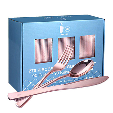 270 Pieces Disposable Plastic Silverware, Rose Gold Cutlery(IOOOOO)