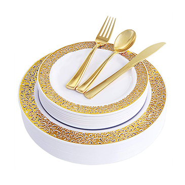 100 Piece Gold Plastic Plates with Disposable Silverware(IOOOOO)