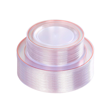 Rose Gold Plates 60 Pieces, Clear Plastic Party Plates, Premium Heavyweight Disposable Wedding Plates Includes: 30 Dinner Plates 10.25 Inch and 30 Salad/Dessert Plates 7.5 Inch  