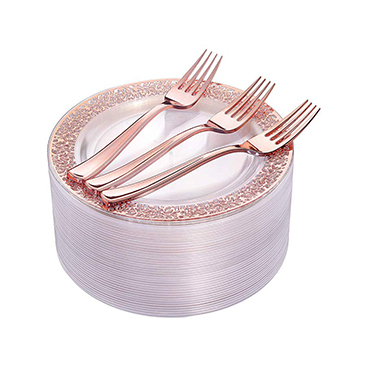 72 Pieces Rose Gold Dessert Plates 7.5 & 72 Pieces Disposable Forks 7.4(IOOOOO)