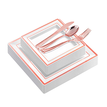 120 Pieces Rose Gold Plates with Disposable Silverware(IOOOOO)