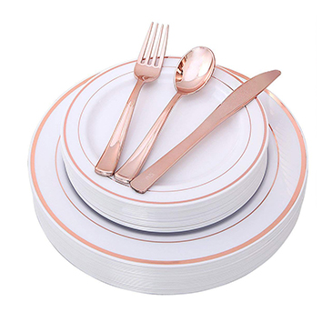 100 Piece Rose Gold Plates with Disposable Plastic Silverware.(IOOOOO)