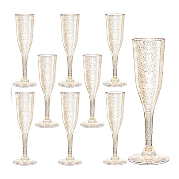 105 Pieces Plastic Champagne Glasses Gold Glitter, 5 Oz Plastic Champagne Flutes(IOOOOO)