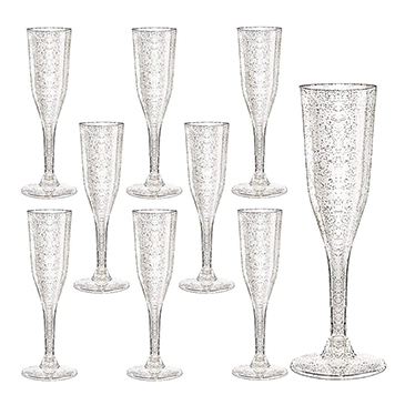 Plastic Champagne Flutes 105 Piece, 5 Oz Plastic Champagne Glasses Silver Glitter(IOOOOO)