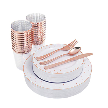 IOOOOO 150 Piece Rose Gold Plates & Plastic Silverware & Rose Gold Cups(IOOOOO)