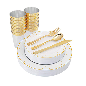 IOOOOO Gold Plastic Plates & Plastic Silverware & Gold Cups 150 Piece(IOOOOO)