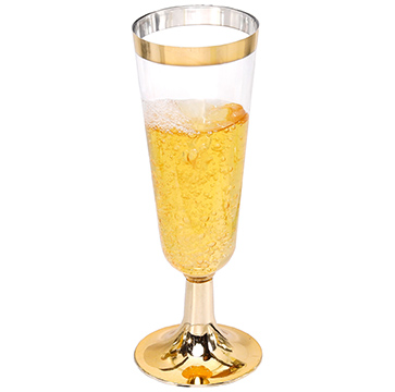 I00000 Gold Champagne Flutes 50 PACK, 5 Oz Disposable Champagne Glasses, 2-Piece Plastic Toasting Glasses for Celebration, Wedding or Parties