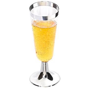 I00000 50 Pack Plastic Champagne Flutes with Silver Rim, Disposable Champagne Glasses 5 Oz, Perfect for Champagne, Bloody Mary, Sodas, Cocktail, Sundaes and other Desserts