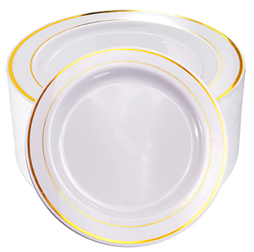 I00000 60pcs Plastic Gold Plates,10.25 inch Gold Rimmed Dinner Plates, White Disposable Plates for Parties or Wedding