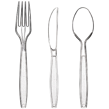 I00000 300 Pieces Clear Plastic Silverware- Disposable Plastic Utensils- Heavyweight Plastic Flatware Set Includes 100 Forks, 100 Spoons, 100 Knives